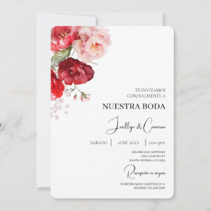Invitación a la Boda Española Floral Roja