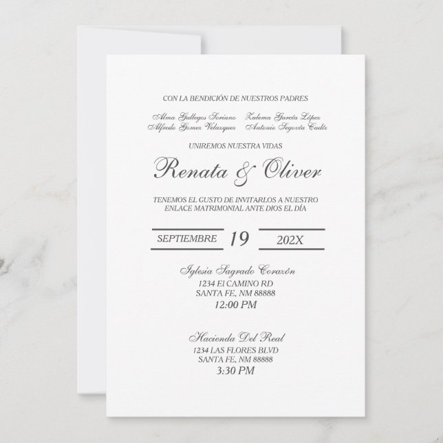 Invitación a la boda española minimalista (Anverso)