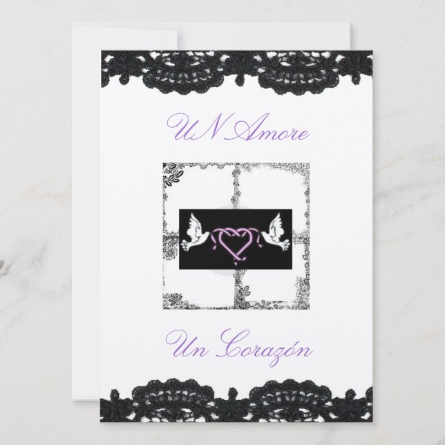 Invitación a la boda española "palomas y cintas" (Anverso)