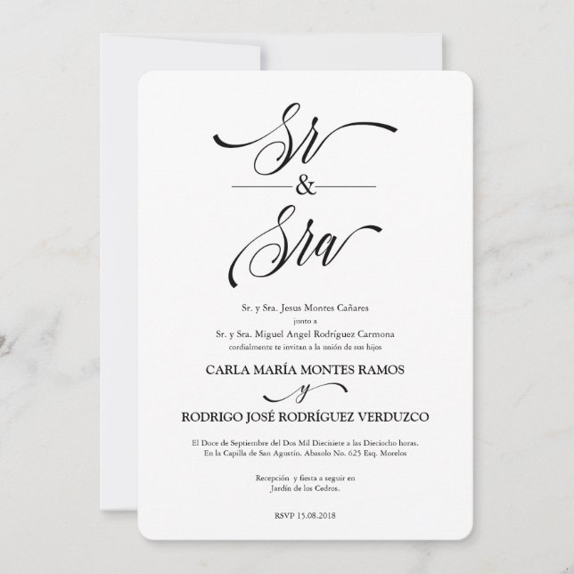 Invitación a la boda española Sr y Sra (Anverso)