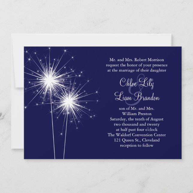 Invitación a la boda esparkler en azul (Anverso)