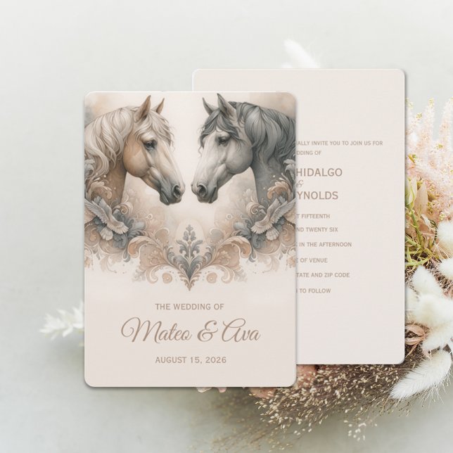 Invitación a la Boda Especial de Amor por Caballos (Love For Horses Special Wedding Invitation (front and back))
