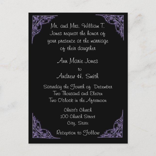 Invitación a la boda Esquinas púrpuras Postales ne (Anverso)