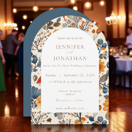 Invitación a la boda estacional azul en otoño