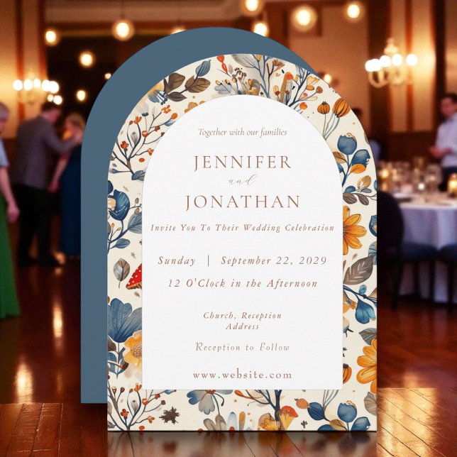 Invitación a la boda estacional azul en otoño (Subido por el creador)