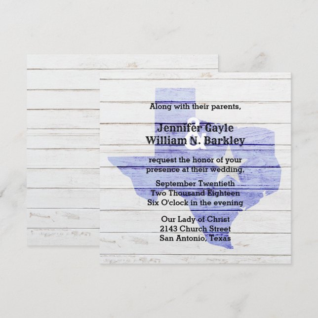 Invitación a la boda estatal de Texas Rustic Wood (Anverso / Reverso)