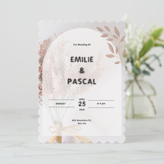 Invitación a la boda estética crema (Anverso de pie)