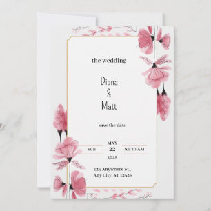 Invitación a la boda estética floral gris rosa