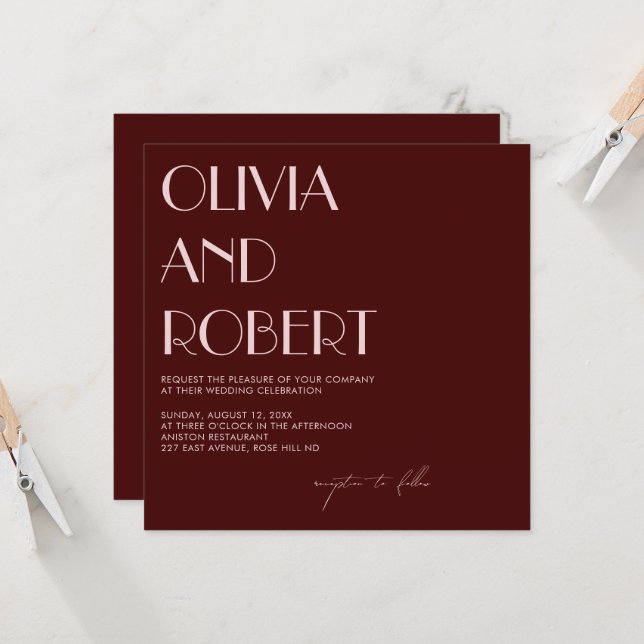 Invitación a la boda estética marrón y rosa pálido (Anverso/Reverso In Situ)