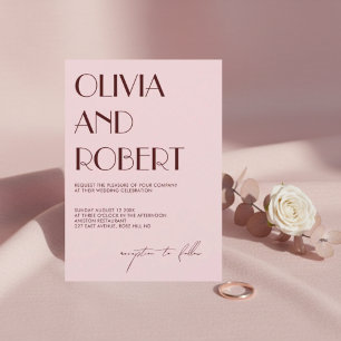Invitación a la boda estética marrón y rosa pálido