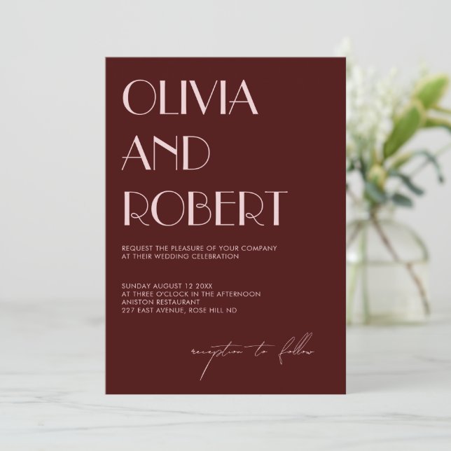 Invitación a la boda estética marrón y rosa pálido (Anverso de pie)
