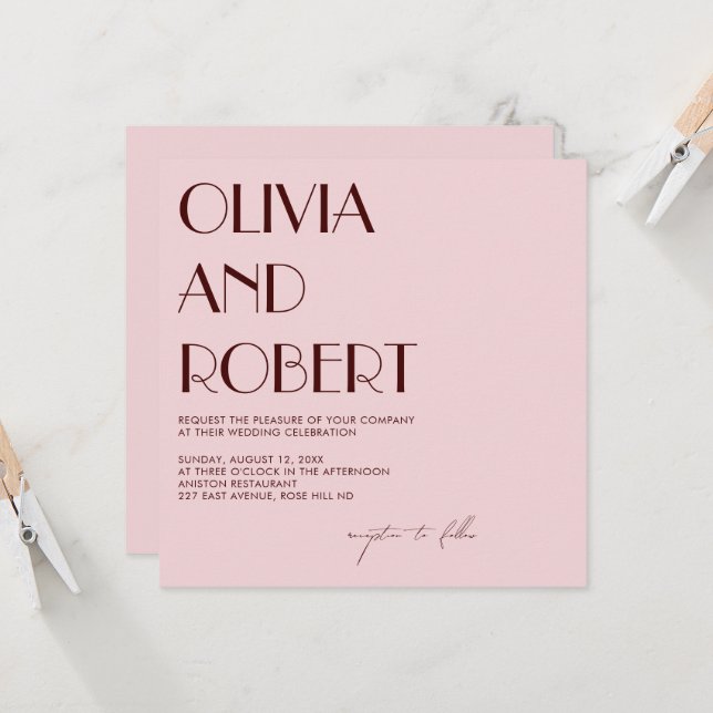 Invitación a la boda estética marrón y rosa pálido (Anverso/Reverso In Situ)