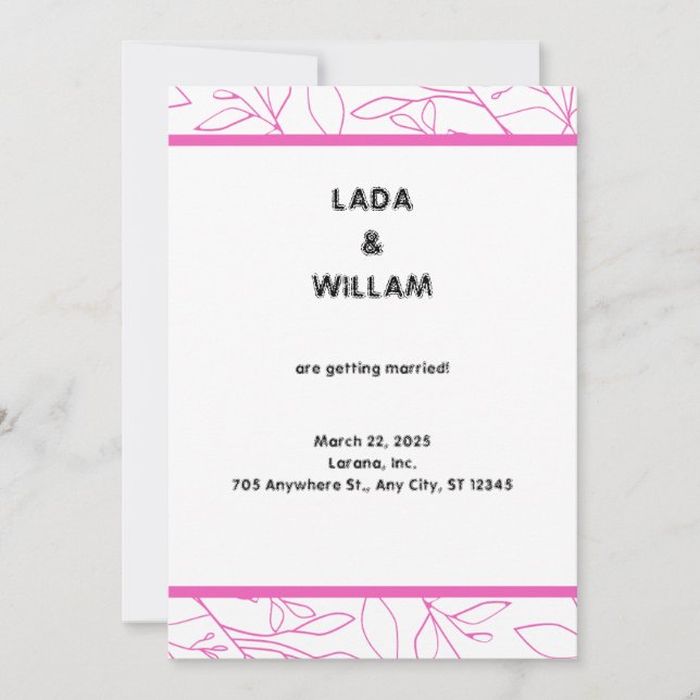 Invitación a la boda estética rosa y blanca (Anverso)