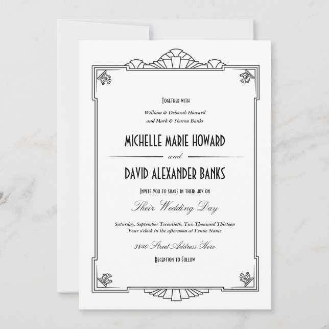 Invitación a la boda estilo Art Deco (Anverso)