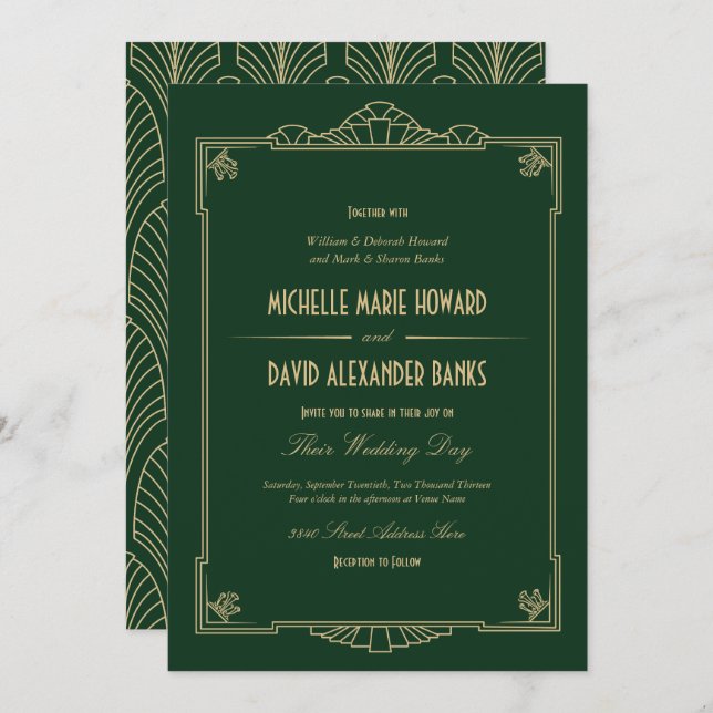 Invitación a la boda estilo Art Deco (Anverso / Reverso)