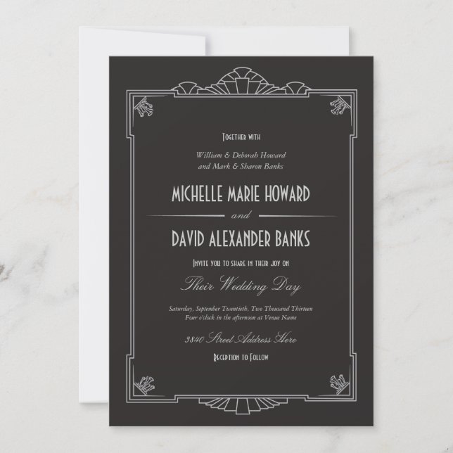 Invitación a la boda estilo Art Deco (Plata) (Anverso)