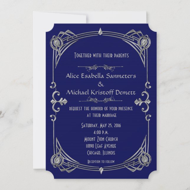 Invitación a la boda estilo Gatsby estilo Art Déco (Anverso)