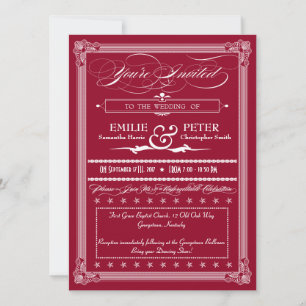 Invitación a la boda estilo Poster blanco y borgoñ