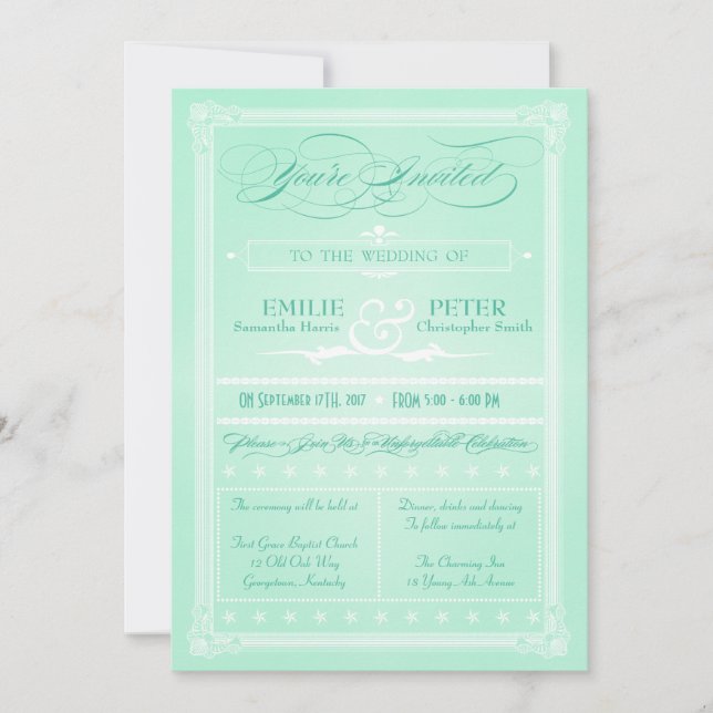 Invitación a la boda estilo Poster verde dulce de  (Anverso)