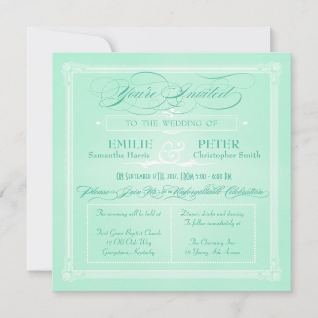 Invitación a la boda estilo Poster verde dulce de  (Anverso)