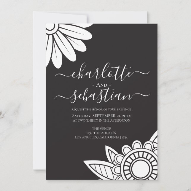 Invitación a la boda estilo tipografía de flores m (Anverso)