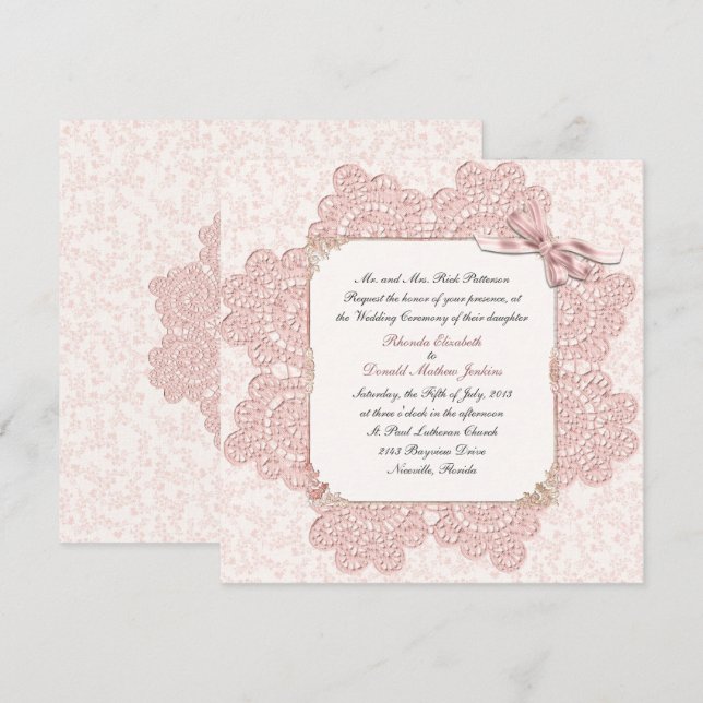 Invitación a la boda estilo victoriano rosa Shabby (Anverso / Reverso)