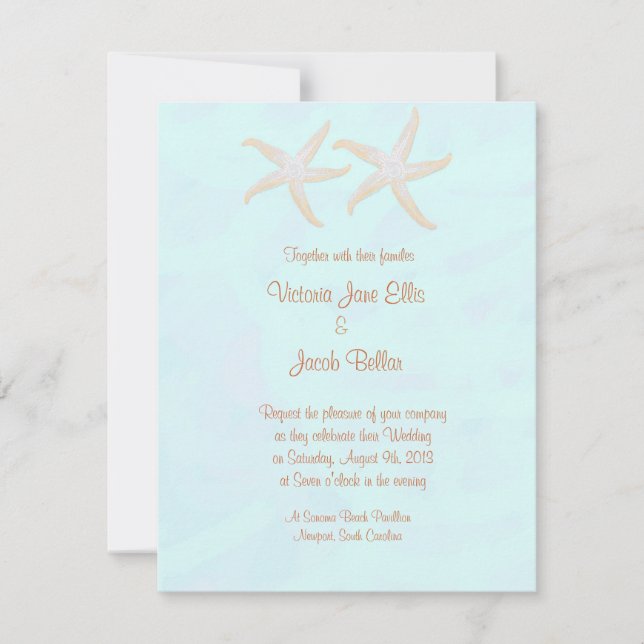 invitación a la boda estrellada en la playa - azul (Anverso)