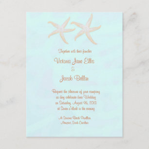 invitación a la boda estrellada en la playa - azul