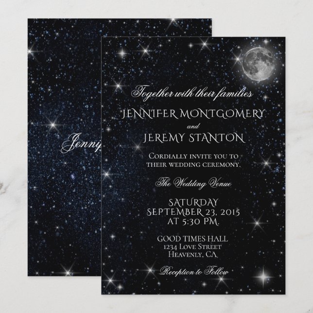 Invitación a la boda estrellada nocturna por la lu (Anverso / Reverso)