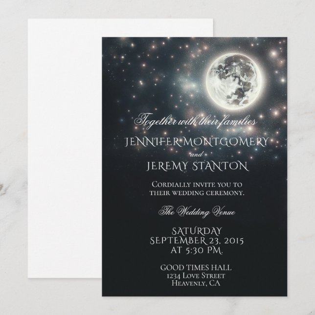 Invitación a la boda estrellada nocturna por la lu (Anverso / Reverso)