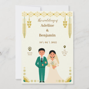 Invitación a la boda étnica con bordes verdes amar
