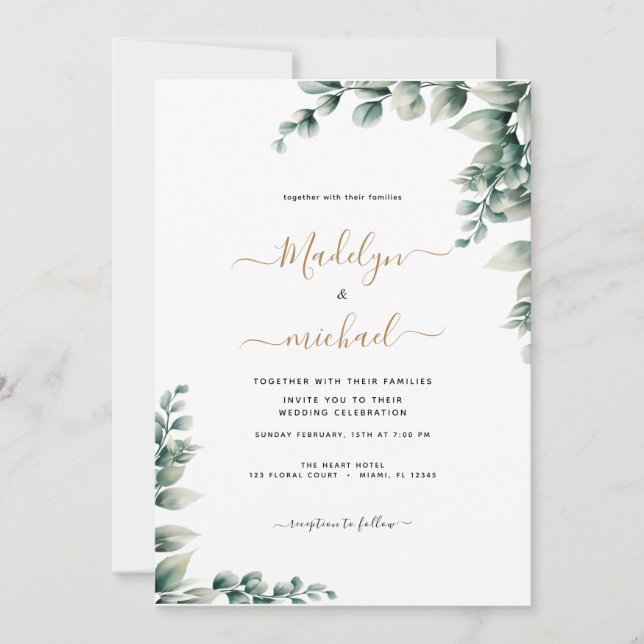 Invitación a la boda Eucalyptus amigable con el pr (Anverso)
