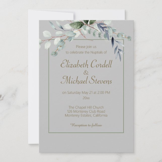 Invitación a la boda Eucalyptus arco 5" X 7" (Anverso)