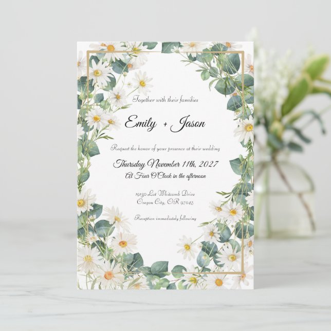 Invitación a la boda Eucalyptus Daisy Botánico (Anverso de pie)