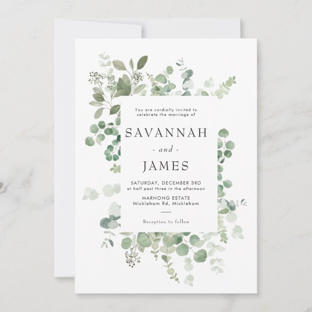 Invitación a la boda Eucalyptus Frame Greenery (Anverso)