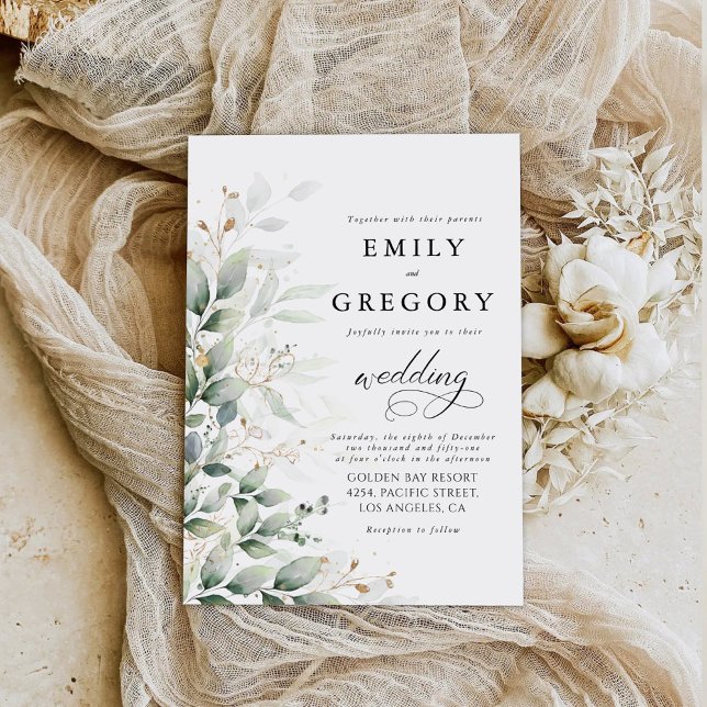 Invitación a la boda Eucalyptus Gold Floral Greene (Subido por el creador)