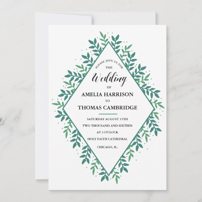 Invitación a la boda Evergreen (Anverso)