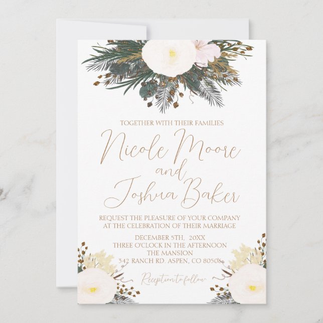 Invitación a la boda Evergreen de invierno (Anverso)