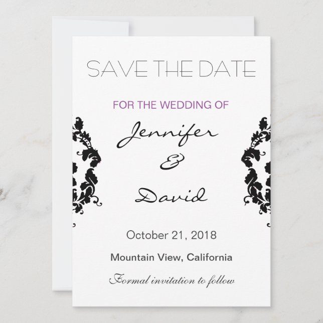 Invitación a la boda exclusiva de Damasco clásico (Anverso)