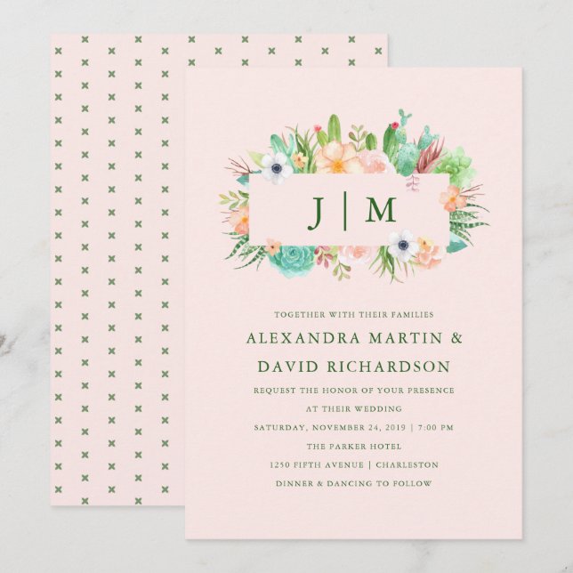 Invitación a la boda exitosa del rosado del desier (Anverso / Reverso)