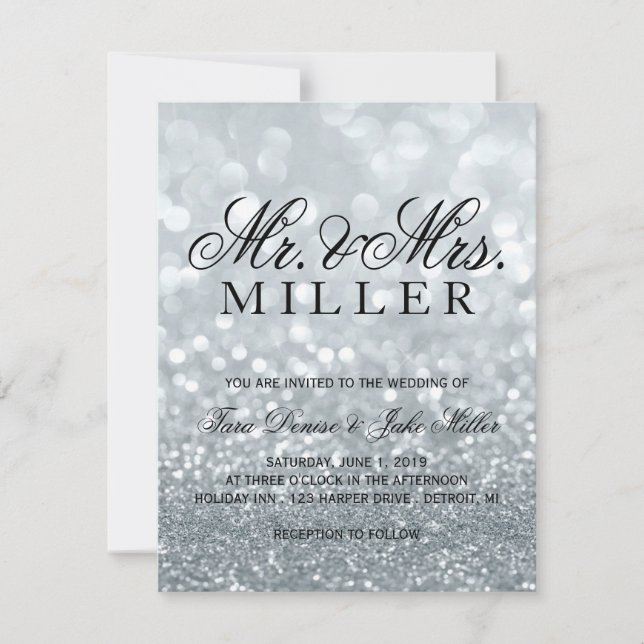 Invitación a la boda - Fab con brillo plateado (Anverso)