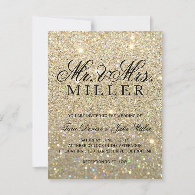 Invitación a la boda - Fab Purpurina de oro (Anverso)