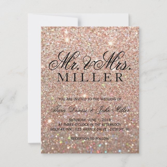 Invitación a la boda - Fab Rosa Purpurina de oro (Anverso)