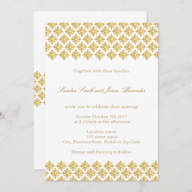 Invitación a la boda faux Gold Arabesques (Anverso / Reverso)