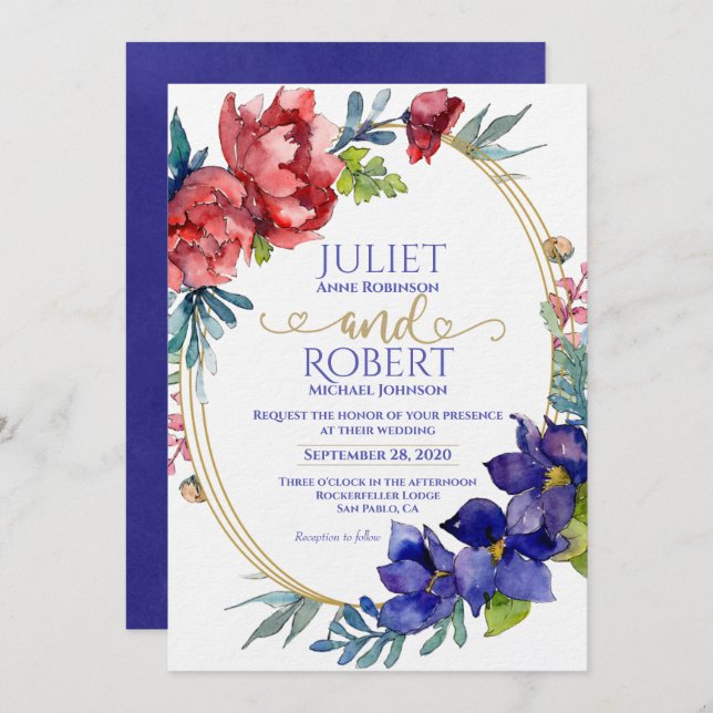 Invitación a la boda | Felicidad Floral acuarela (Anverso / Reverso)