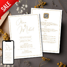 Invitación a la boda Fiesta blanco con texto dorad