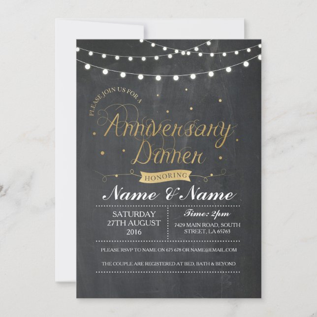 Invitación a la boda Fiesta de Cena Aniversario de (Anverso)