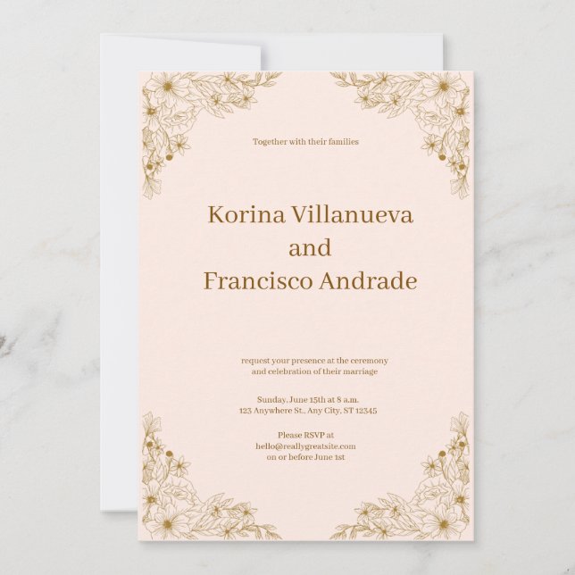 Invitación a la boda filipina con flores de oro (Anverso)
