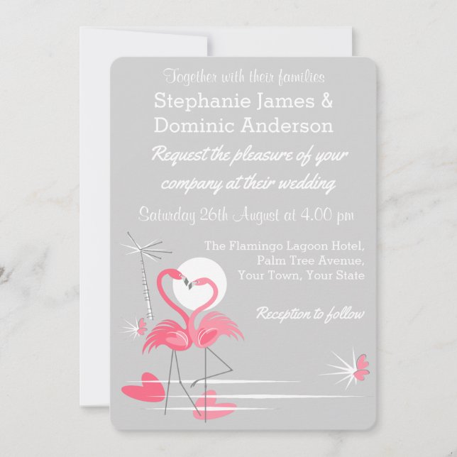 Invitación a la boda Flamingo Love (Anverso)