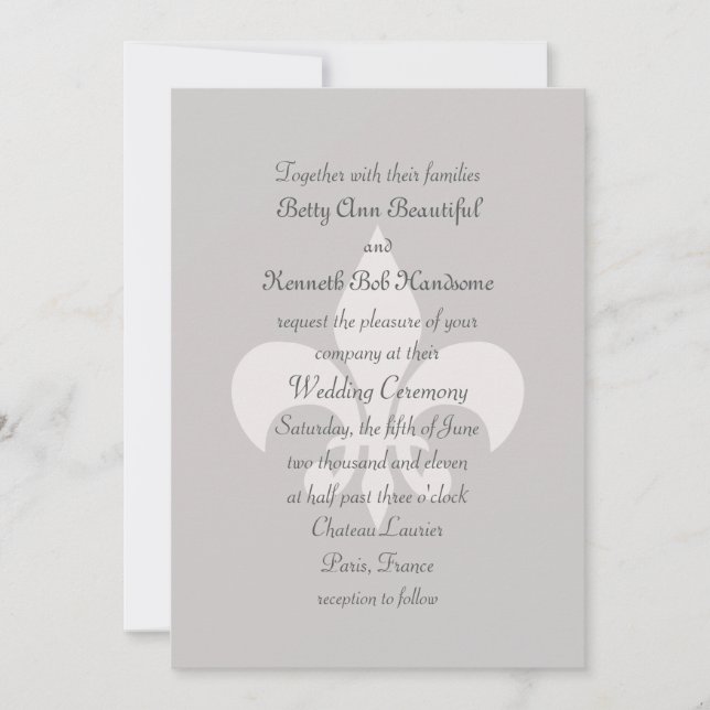 Invitación a la boda Fleur de Lise en los grises S (Anverso)